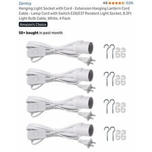 Hanging Light Socket with Cord E26/E27 Pendant Socket 8.2 ft - 4 pack - NEW